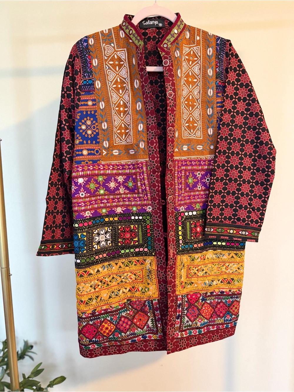 Hand Embroidered Long Jacket in Multicolor traditional